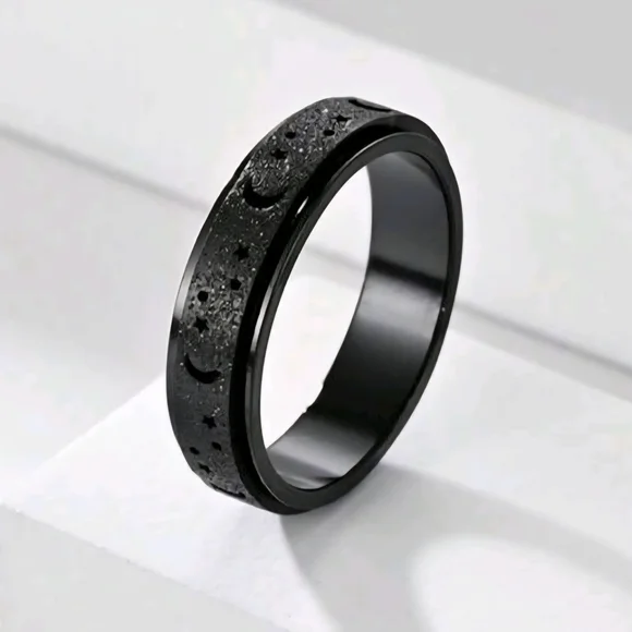 Black Moon and Stars Spinner Ring - Picture 2 of 3